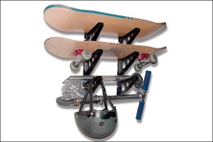 skateboard and helmet rack